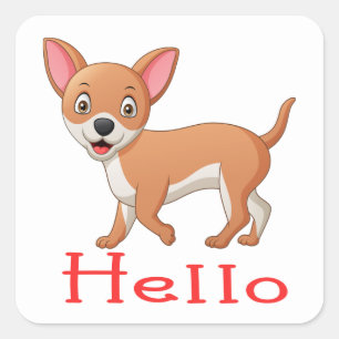 Sticker Carré Chiot Mignon Amoureux de Chien Bonjour Cartoon Chi