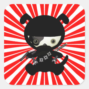 Sticker Carré Chiot mignon de Kawaii Ninja sur le rouge
