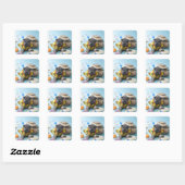 Sticker Carré Chiot Schnauzer miniature et vacances d'été (Feuille)