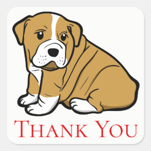 Sticker Carré Chiots Bouledogue Anglais Merci, Merci