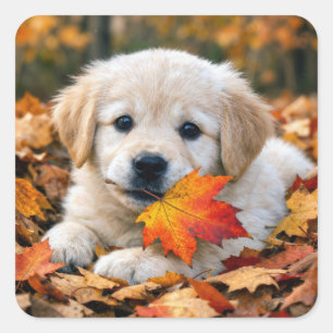 Sticker Carré Chiots Golden Retriever d'octobre