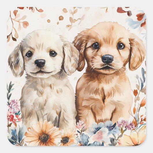 Sticker Carré Chiots mignons (Devant)