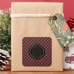Sticker Carré Chisholm Moderne Tartan Écossais de Noël