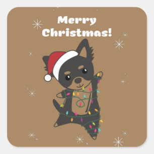Sticker Carré Chiwawa Noël Chien Animaux d'hiver Chiens Chiens C