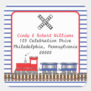 Sticker Carré Cho Choo Train Anniversaire Retour Adresse Phoques