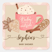 Sticker Carré Chocolat chaud Baby shower d'hiver fille (Devant)