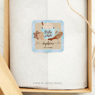 Sticker Carré Chocolat chaud Baby shower d'hiver garçon