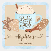 Sticker Carré Chocolat chaud Baby shower d'hiver garçon (Devant)