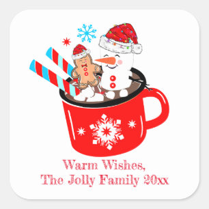 Sticker Carré Chocolat chaud Cute pain d'épices Noël