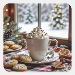 Sticker Carré Chocolat chaud et biscuits à sucre Noël festif