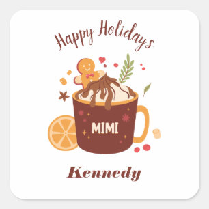 Sticker Carré Chocolat chaud mignon avec pain d'épices