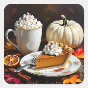 Sticker Carré Chocolat chaud, tarte Citrouille et épices Automne