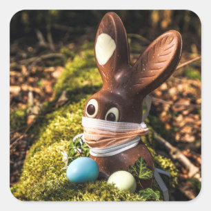 Sticker Carré Chocolat Corona Lapin de Pâques