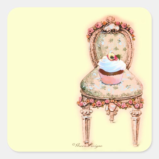 Sticker Carré Chocolat Cupcake Rose Chaise française (Devant)