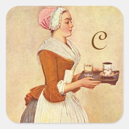 STICKER CARRÉ CHOCOLAT FONDUE DÎNER FÊTE MONOGRAMME (Devant)