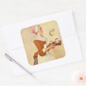 STICKER CARRÉ CHOCOLAT FONDUE DÎNER FÊTE MONOGRAMME (Enveloppe)