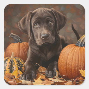 Sticker Carré Chocolat Labrador Retriever Automne