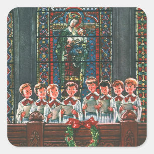 Sticker Carré Chœur d'enfants chantant un Noël vintage dans une