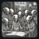 Sticker Carré Chorale Alien Christmas Carol<br><div class="desc">Voici un dessin au fusain d'une chorale de Noël alien en session.</div>