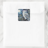 Sticker Carré Chouette blanche sur branche dans la peinture lune (Sac)