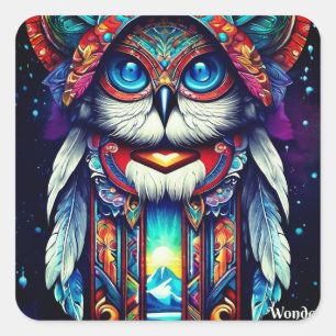Sticker Carré Chouette bleue blanche