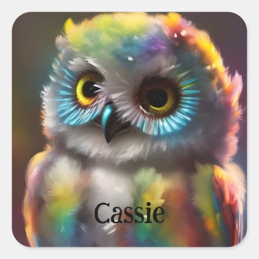 Sticker Carré Chouette colorée Fluffée (Devant)