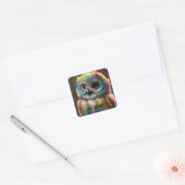 Sticker Carré Chouette colorée Fluffée (Enveloppe)