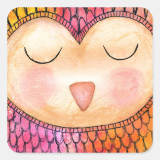 Sticker Carré Chouette dormante funky moderne Peinture multimédi