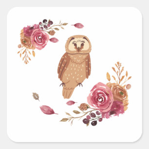 Sticker Carré Chouette florale