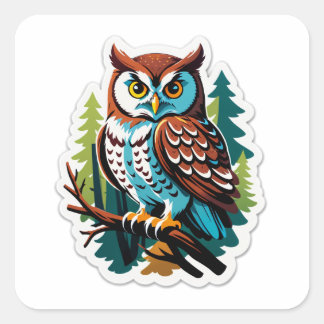 Sticker Carré Chouette gardienne des bois