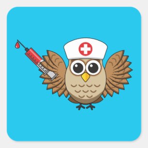 Sticker Carré Chouette infirmière mignonne avec dessin à la seri