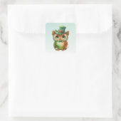 Sticker Carré Chouette mignonne dans un chapeau vert (Sac)