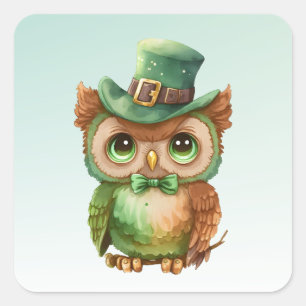 Sticker Carré Chouette mignonne dans un chapeau vert
