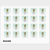 Sticker Carré Chouette mignonne dans un Mariage de chapeau vert  (Feuille)