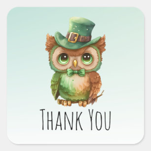 Sticker Carré Chouette mignonne en Merci de chapeau vert