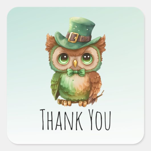 Sticker Carré Chouette mignonne en Merci de chapeau vert (Devant)