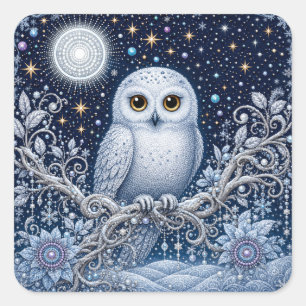 Sticker Carré Chouette neige magique – Gardienne de la nuit hive