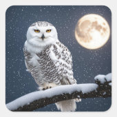Sticker Carré Chouette neigeuse dans les flocons de neige (Devant)