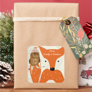 Sticker Carré Chouette personnalisée avec Casquette Fox Barn Mot