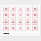 Sticker Carré Chouette Pois rose fête d'anniversaire (Feuille)