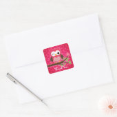 Sticker Carré Chouette rose chaude Merci fille (Enveloppe)