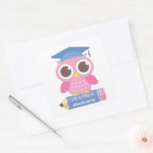 Sticker Carré Chouette rose mignonne Diplômé, Parti de graduatio (Enveloppe)