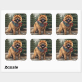 Sticker Carré Chow Chow Chien de Noël en neige (Feuille)