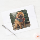 Sticker Carré Chow Chow Chien de Noël en neige (Enveloppe)