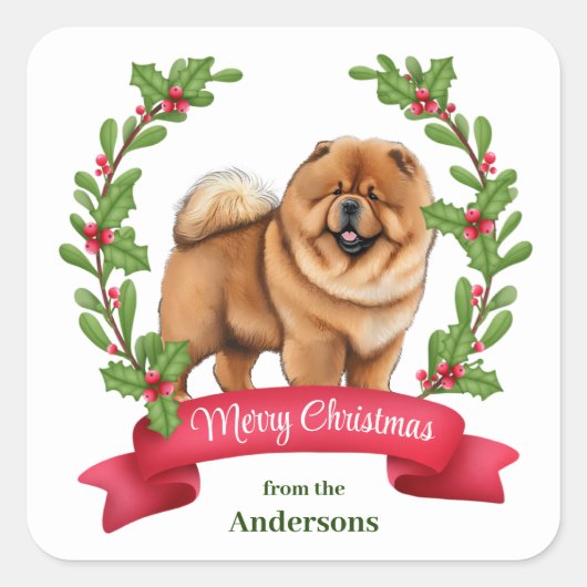 Sticker Carré Chow Chow Chig Holly Banner Noël (Devant)
