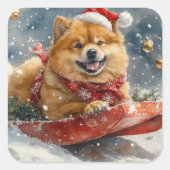 Sticker Carré Chow Chow Dog in Sledge Let it Snow Christmas (Devant)