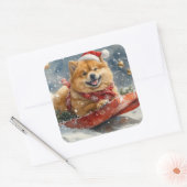 Sticker Carré Chow Chow Dog in Sledge Let it Snow Christmas (Enveloppe)