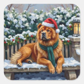 Sticker Carré Chow Chow Dog Serene Winter Garden Christmas Art (Devant)