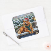 Sticker Carré Chow Chow Dog Serene Winter Garden Christmas Art (Enveloppe)
