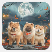 Sticker Carré Chow Chow Halloween Éffrayant (Devant)